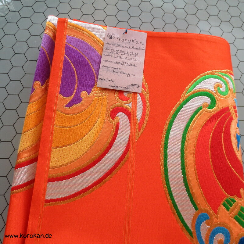 Tomoeartige Kringel knallbunter Fukuro Obi Seidenbrokat
