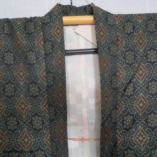 Wolljacquard Haori Kimono Jacke - mit Korallen Himo