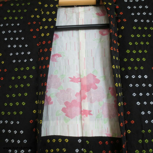 Haori Kimono Jacke Asanoha Damast Seide mit Shibori diagonalem Punktbatik Muster