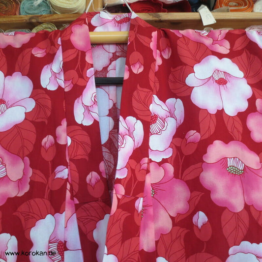 neuer Yukata, reine Baumwolle, Kamelien rot rosa