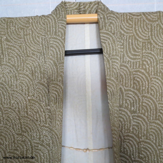 Full Shibori Wellen Seiden Haori Jacke, mit Korallen Himo