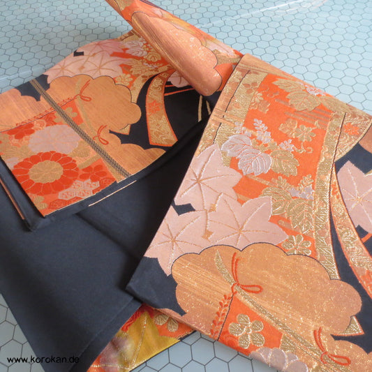 Noren Brokatvorhang Fukuro Obi schwarzgrundig