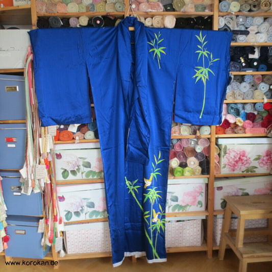 Spatzen im Bambus, handgemalt Seiden Karieba Homongi Kimono