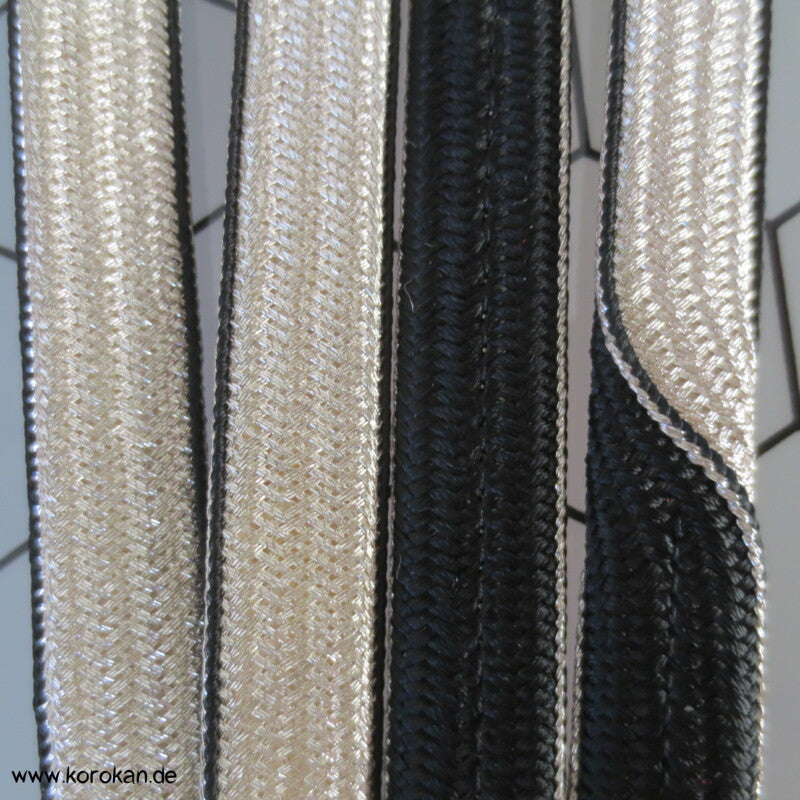 schwarz - silber Wellenband Obijime, Seide / Lurex