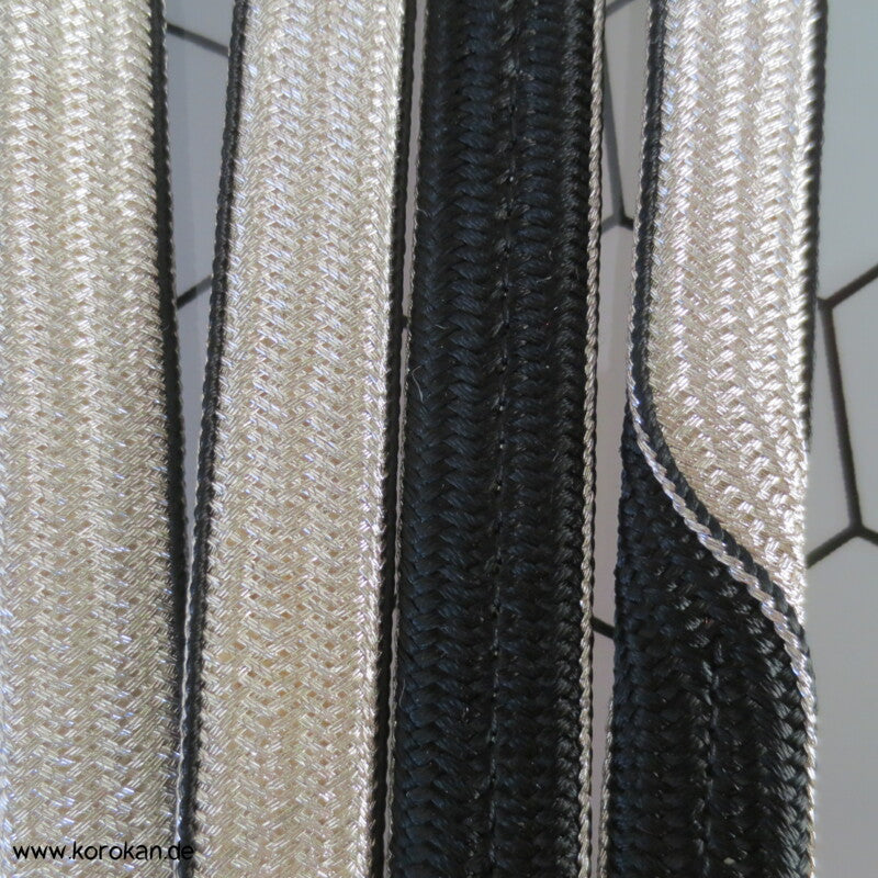 schwarz - silber Wellenband Obijime, Seide / Lurex