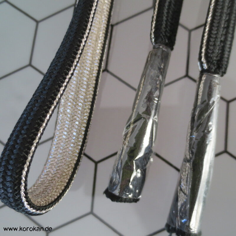 schwarz - silber Wellenband Obijime, Seide / Lurex