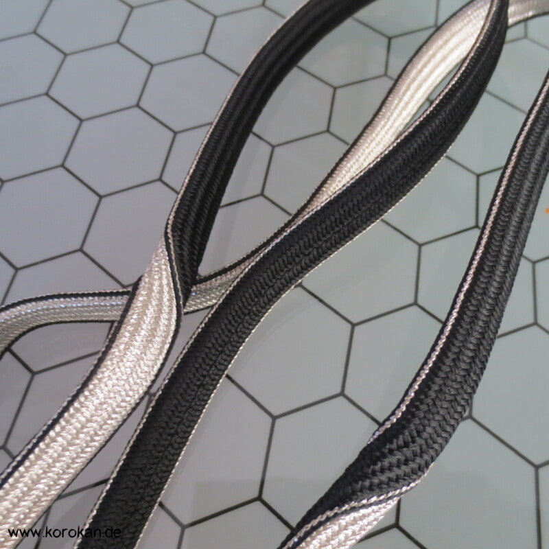 schwarz - silber Wellenband Obijime, Seide / Lurex