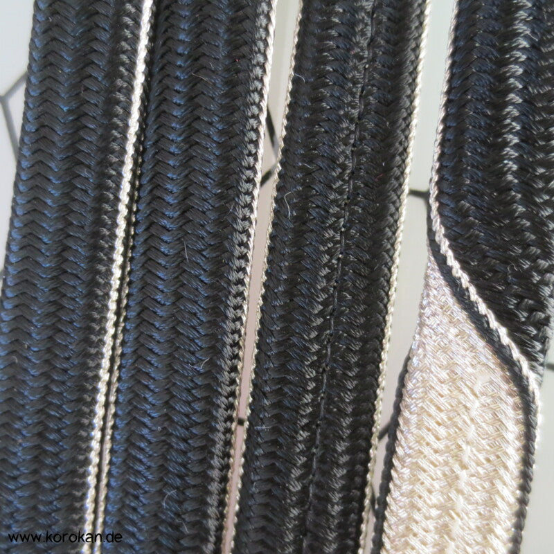 schwarz - silber Wellenband Obijime, Seide / Lurex