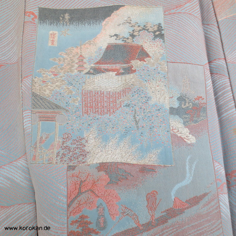 Shikishi Bilder Omeshi Seidenbrokat 1950'er Komon Kimono