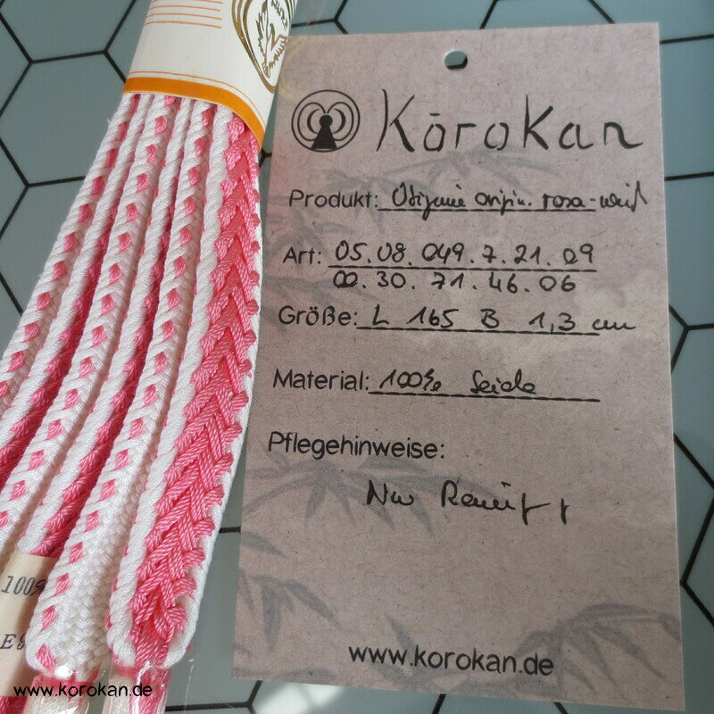 rosa - weiß, Vintage Obijime, Seide, neu mit Etikett