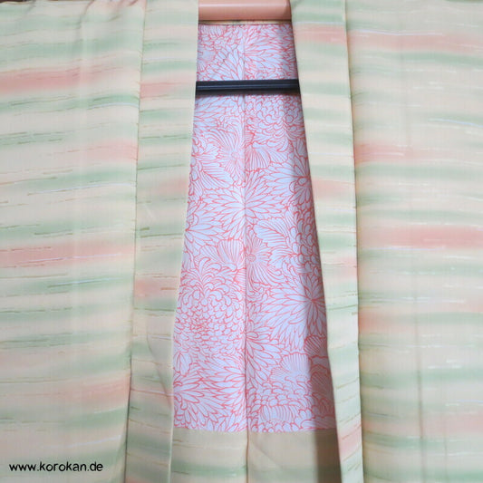 Haori Kimono Jacke aus Seidendamast mit Bokashi Farbverlaufstreifen zitrus
