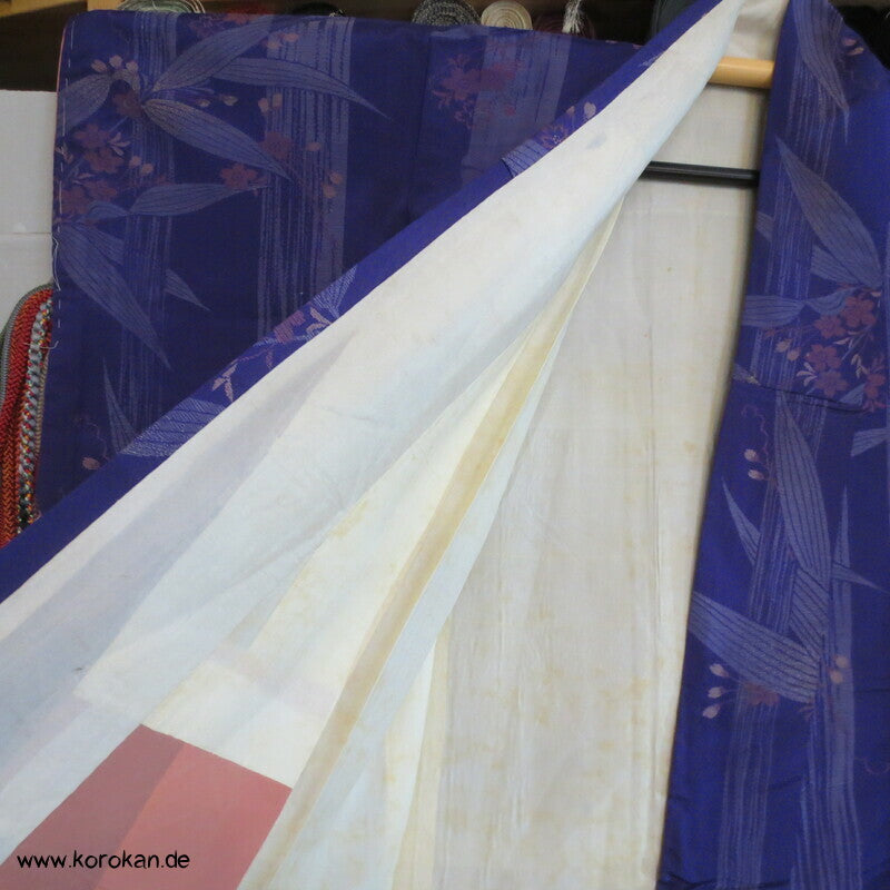 gewebter Bambus und Sakura Komon Kimono Seidenbrokat
