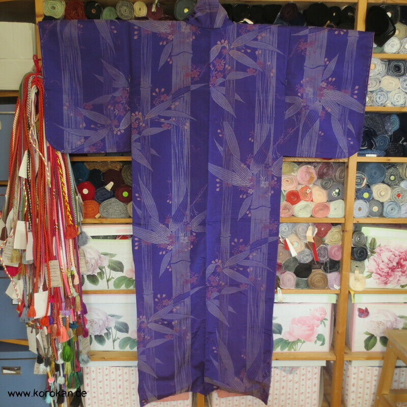 gewebter Bambus und Sakura Komon Kimono Seidenbrokat
