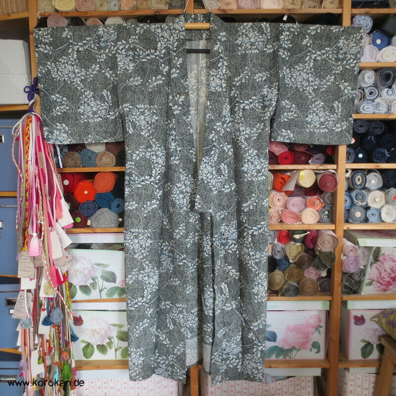 blaue Blüten Hitoe Kimono, Wolle gewaschen