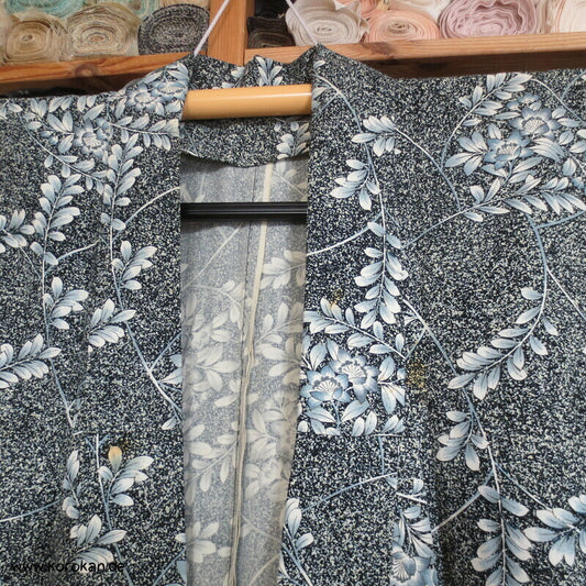 blaue Blüten Hitoe Kimono, Wolle gewaschen
