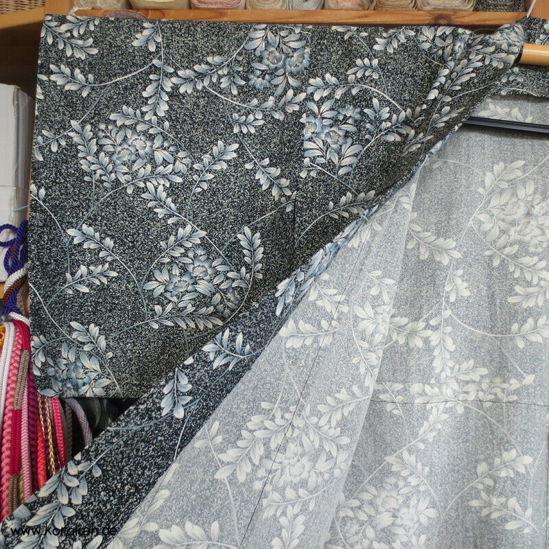 blaue Blüten Hitoe Kimono, Wolle gewaschen