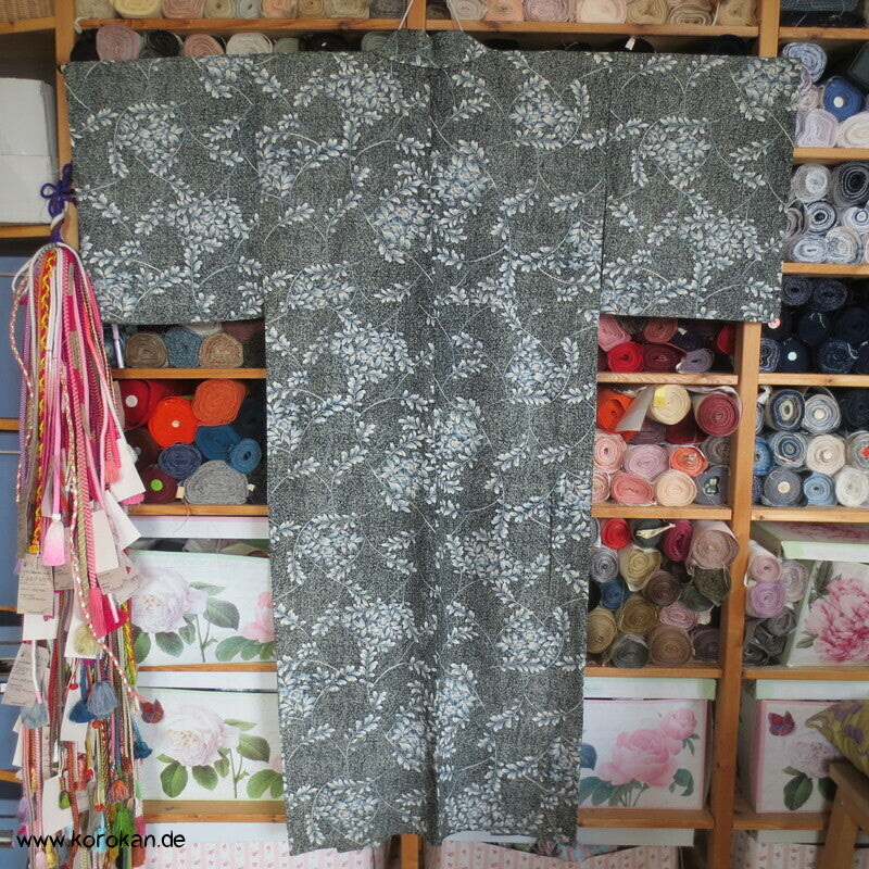 blaue Blüten Hitoe Kimono, Wolle gewaschen