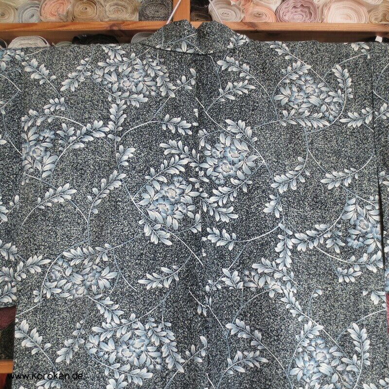 blaue Blüten Hitoe Kimono, Wolle gewaschen