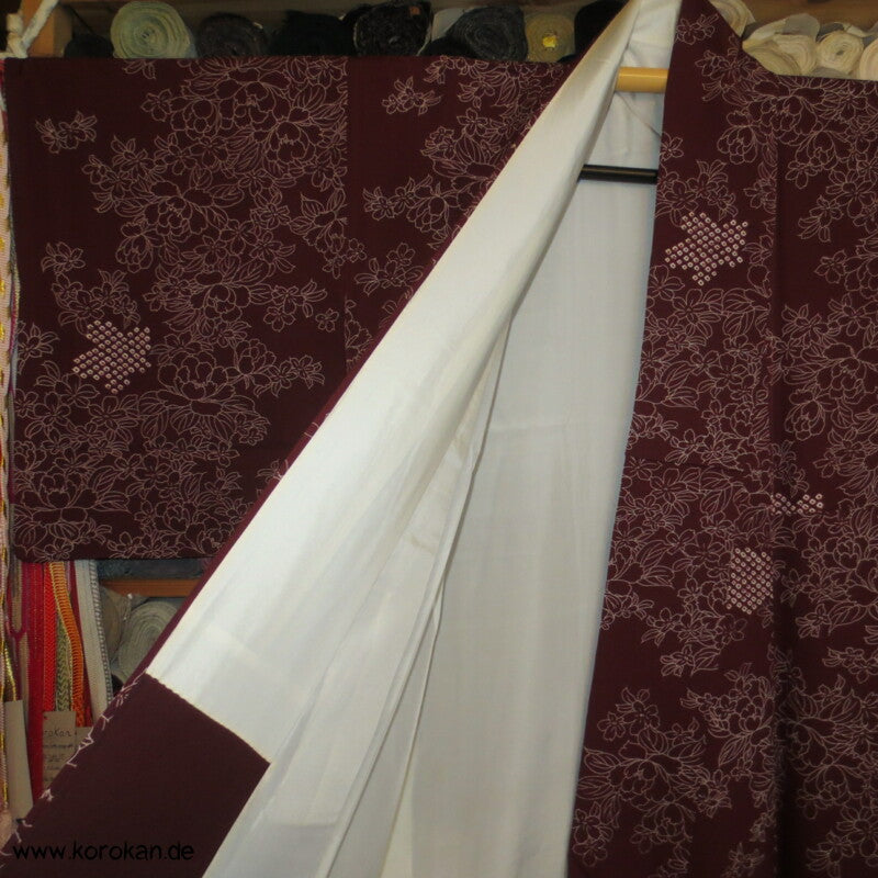 Päonien und Shibori Seidencrepe Komon Kimono