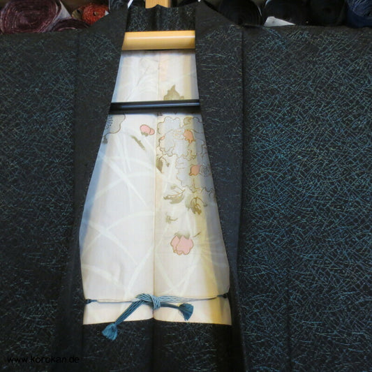 blaues Urushi Gräser Haori Kimono Jacke, mit Himo
