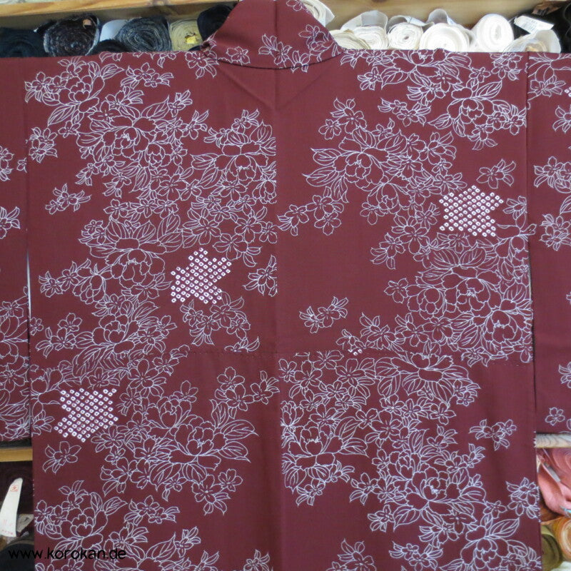 Päonien und Shibori Seidencrepe Komon Kimono