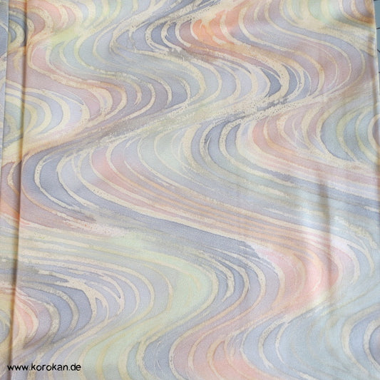 handgemalte bunte Wellen Seidencrepesatin Komon Kimono