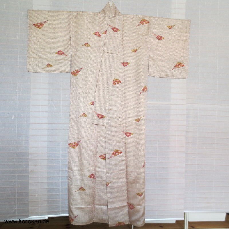 Kanoko Dot mit Fächern Komon Kimono Seidendamast