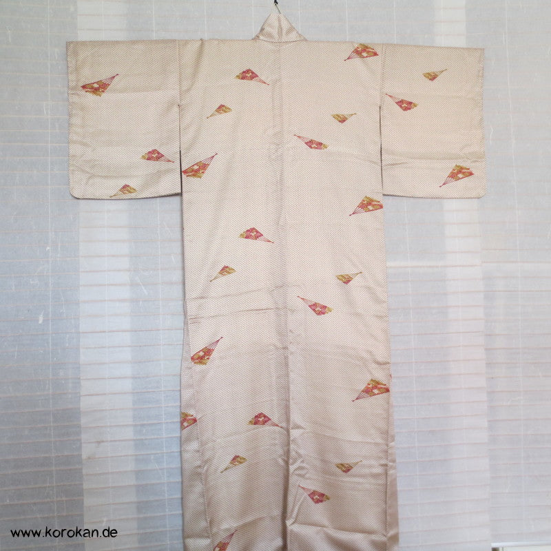 Kanoko Dot mit Fächern Komon Kimono Seidendamast