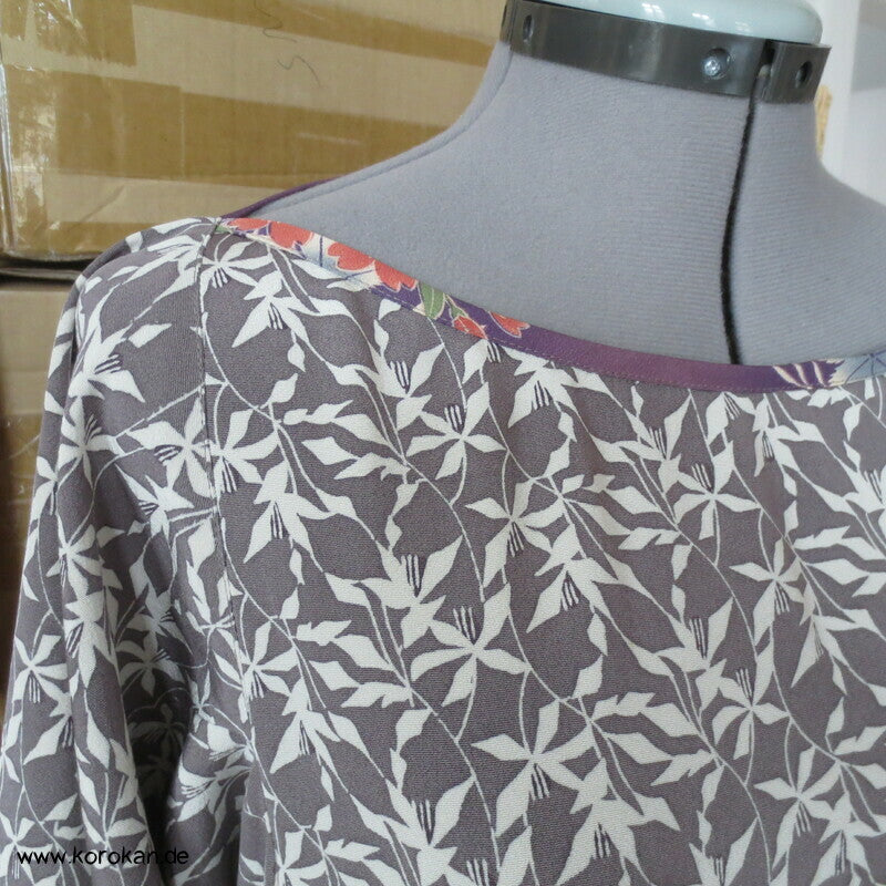 Japan Kimono Seiden Upcycling Reformkleid, Physalis Zweige, Gr. L, Unikat