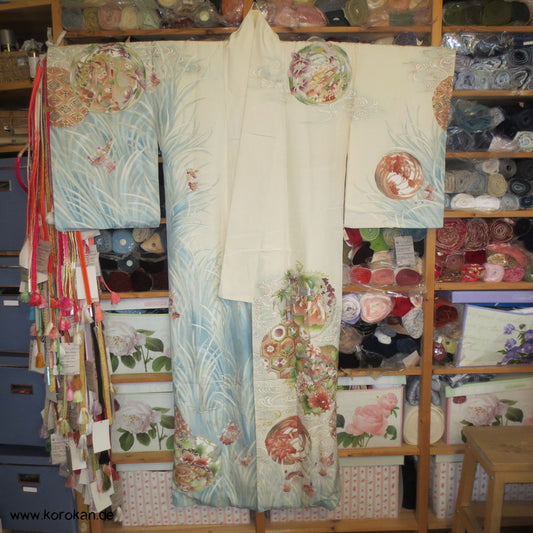 Iris, Golddruck Rondellen Homongi Seiden Kimono