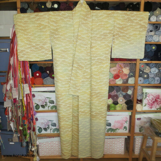 Bambusblätter Farbverlauf Tsukesage Seidencrepe Kimono