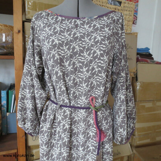 Japan Kimono Seiden Upcycling Reformkleid, Physalis Zweige, Gr. L, Unikat