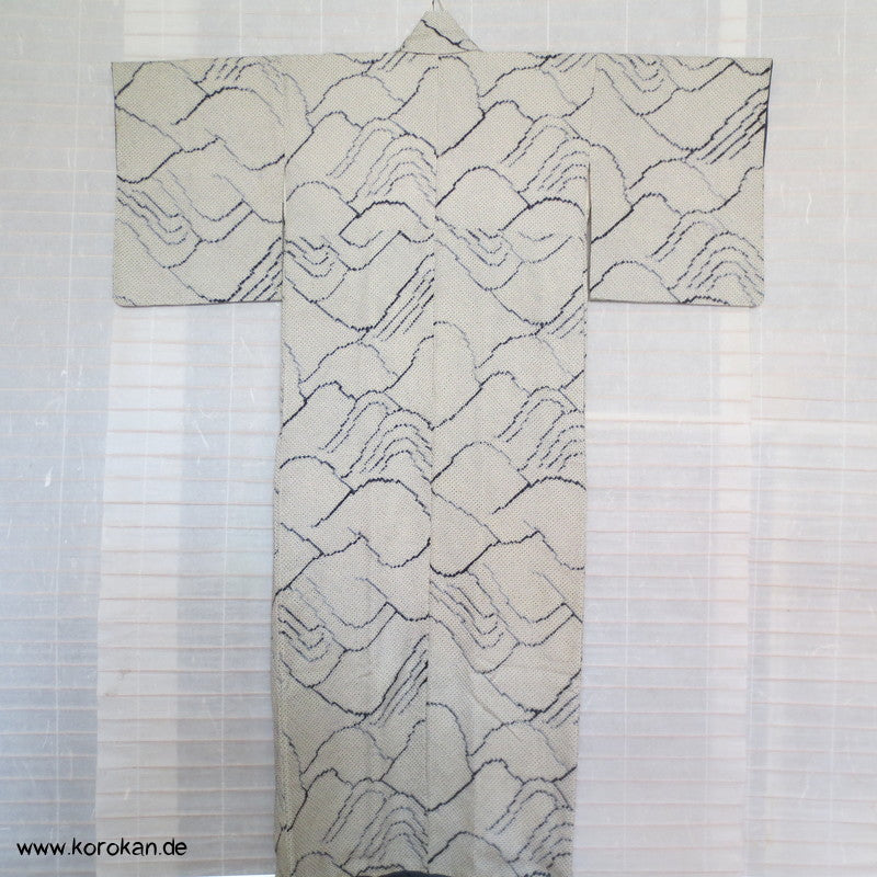 Full Shibori Wellen Seidendamast Komon Kimono