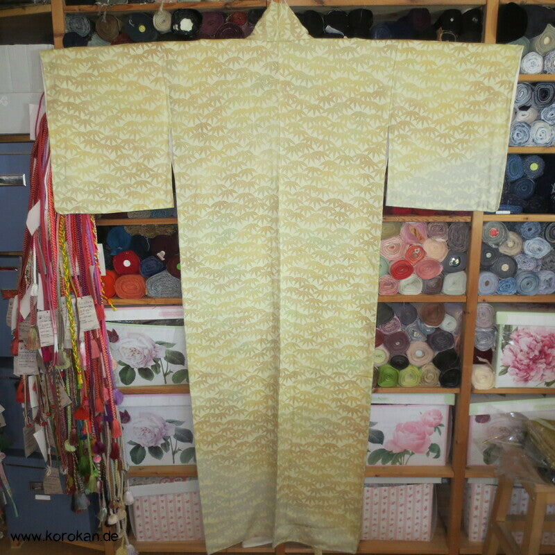 Bambusblätter Farbverlauf Tsukesage Seidencrepe Kimono