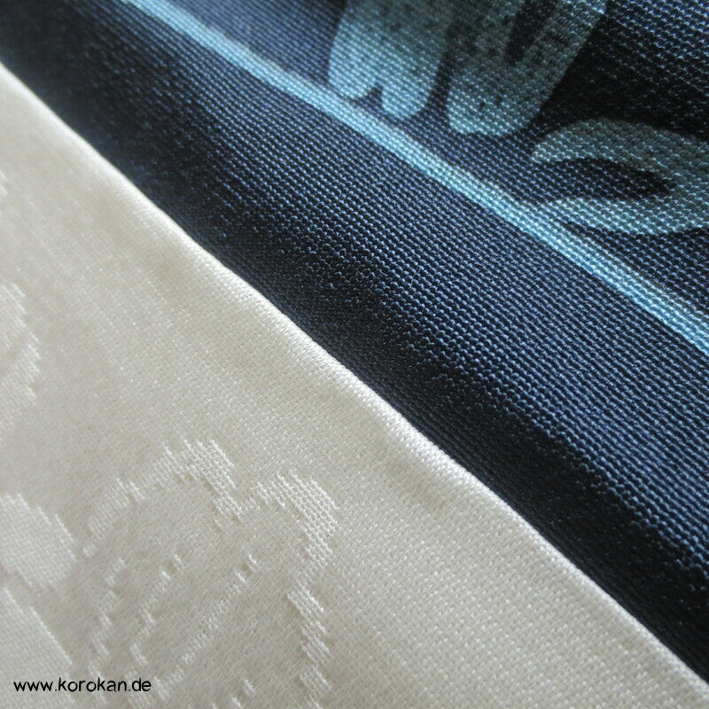 Haori Kimono Jacke navyblau Seidencrepe Blätter auf Wasser schwimmend