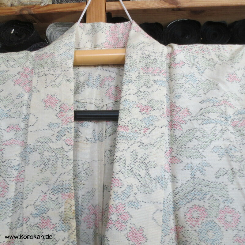 heller Blumen Kasuri Tsumugi Hitoe Kimono