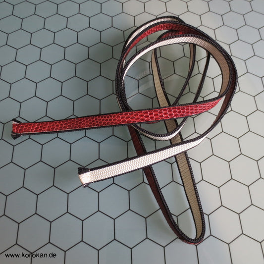 genähter Obijime - Saganishiki mit Lederseite - Schlangendesign