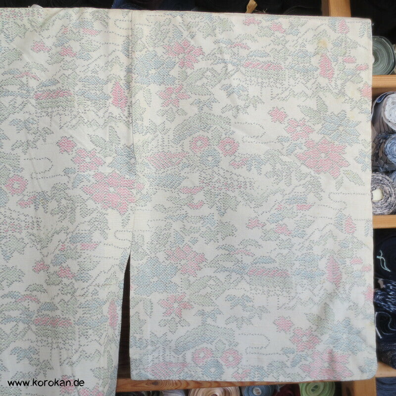 heller Blumen Kasuri Tsumugi Hitoe Kimono