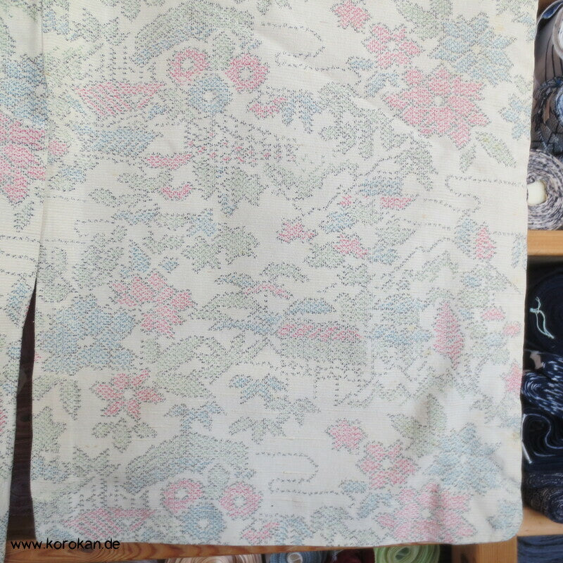 heller Blumen Kasuri Tsumugi Hitoe Kimono