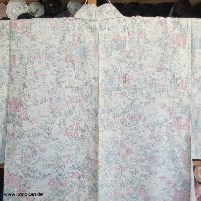 heller Blumen Kasuri Tsumugi Hitoe Kimono