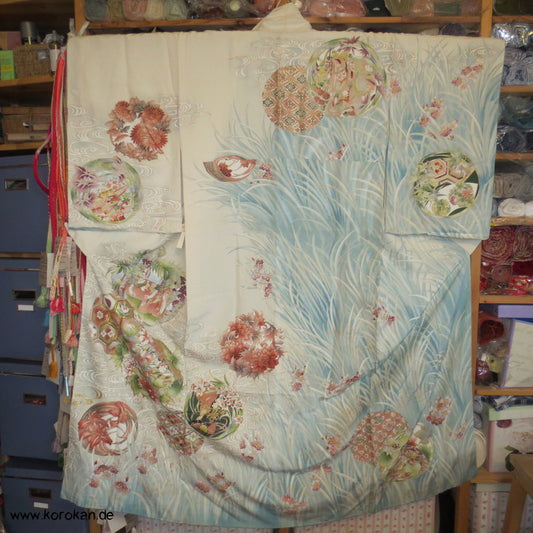 Iris, Golddruck Rondellen Homongi Seiden Kimono