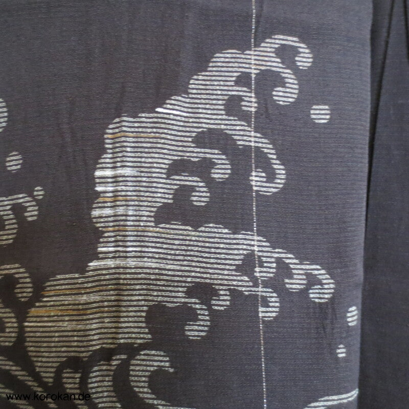 Tsunami Wellen und Vögel in schwarzbraunem Sha Organza Hitoe Kimono
