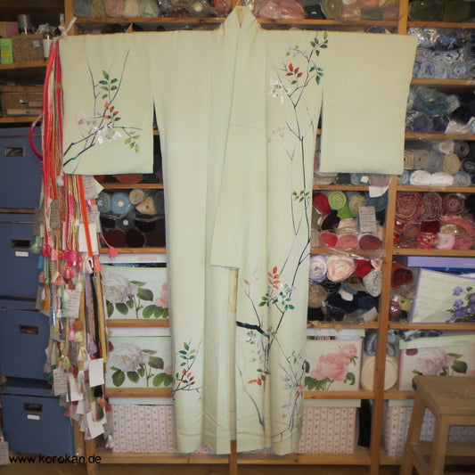 bunt - silberne Ingwerblätter Seidencrepe Homongi Kimono