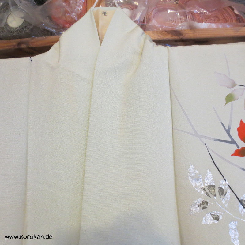 bunt - silberne Ingwerblätter Seidencrepe Homongi Kimono