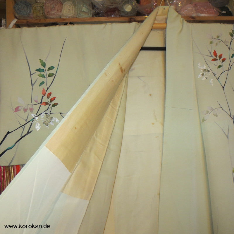 bunt - silberne Ingwerblätter Seidencrepe Homongi Kimono