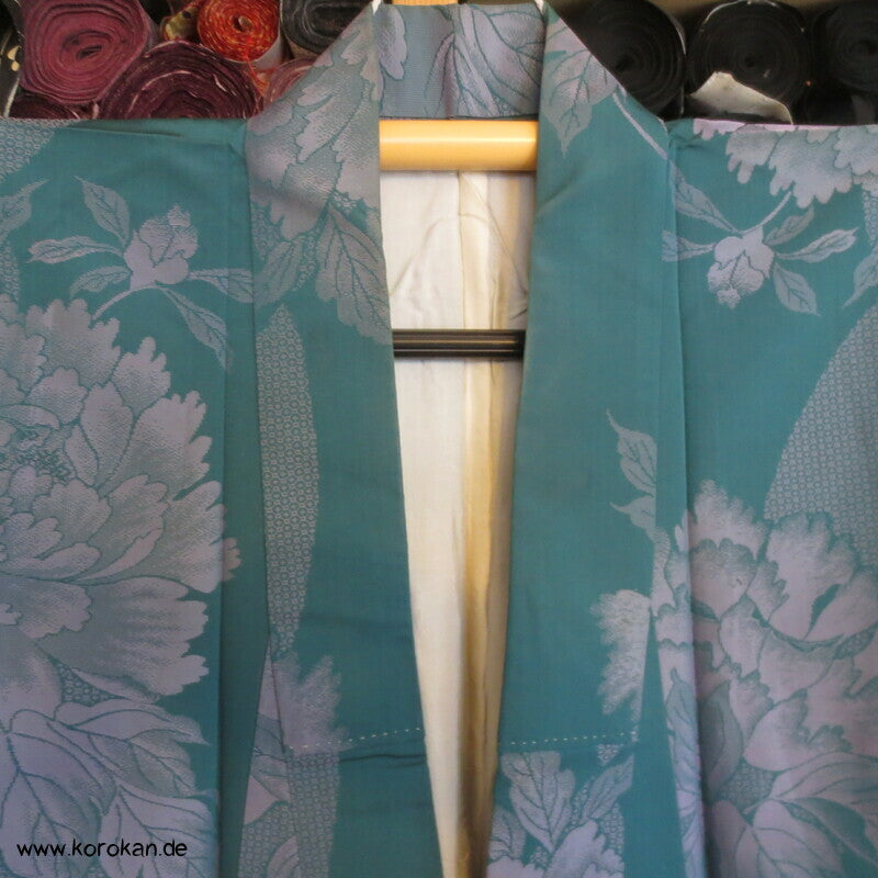flieder Päonien auf türkis Komon Jacquard Kimono