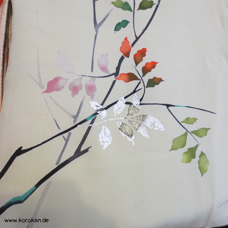 bunt - silberne Ingwerblätter Seidencrepe Homongi Kimono