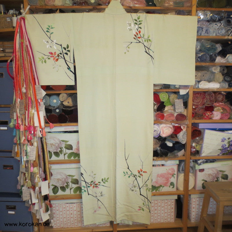 bunt - silberne Ingwerblätter Seidencrepe Homongi Kimono