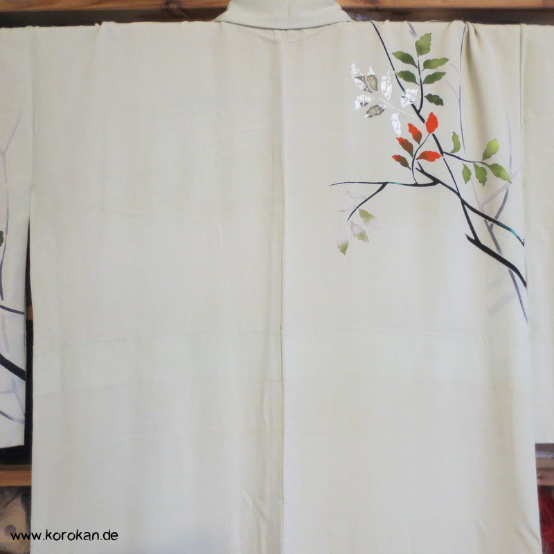 bunt - silberne Ingwerblätter Seidencrepe Homongi Kimono