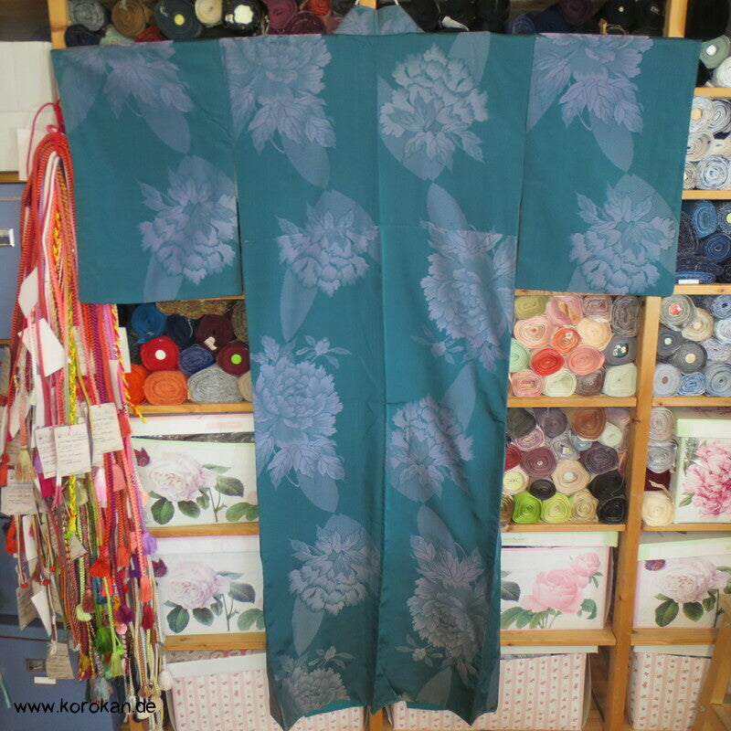 flieder Päonien auf türkis Komon Jacquard Kimono